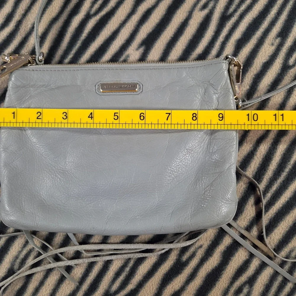 Rebecca Minkoff 5-Zip Crossbody Grey Gen Leather Moto Fringe Bag Gold Hardware